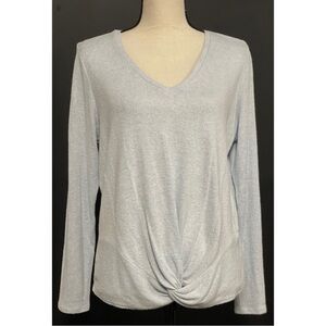 Candie's V-Neck Knotted Hem Long Sleeve Sweater Blue Juniors Size M